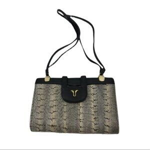 Snakeskin  top clasp shoulder bag tan black
